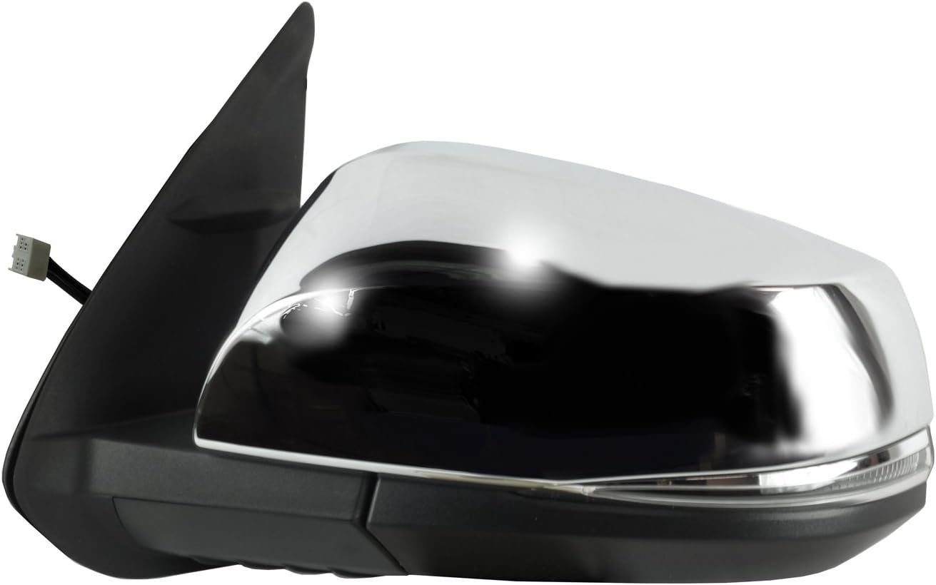 Driver Side Mirror for Toyota Tacoma, Textured Black w/Chrome Cover, w/Turn Signal, Foldaway, w/o Puddle lamp, w/o spot Mirror, w/o Blind spot Detection System, Heated Power