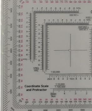 Amagogo Landnavigations Protractor Map - Military Scale Ruler Made of Acrylic Crescent Shape for Cartography Camping Architecture 1:25000 & 1:63360
