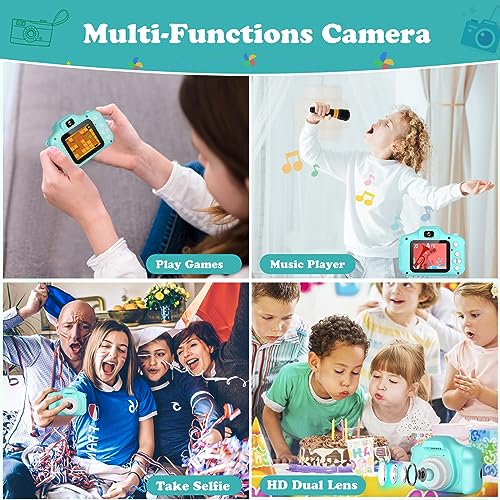 Image of Omeron (2 Years Warranty) Kids HD Camera 13MP Dual Lens Photo Video Selfie Toy Camera with Filters, Games, Rechargeable Battery, Educational Gift for Boys & Girls Age 4-15 (Green)