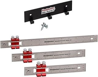 Woodpeckers Paolini Pocket Rule with Rack-It, Stainless Steel, Combo Set, Woodworking Ruler with Sliding Stop, Vertical End Scale, Scribing Notch