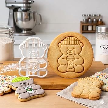 Cozy Coffee Bear Teddy Cookie Cutter with Stamp Option | Premium Food Grade Material Biscuit Cutter for Baking Tools, Fondant Cutter, Cake Decorating & Craft Mold