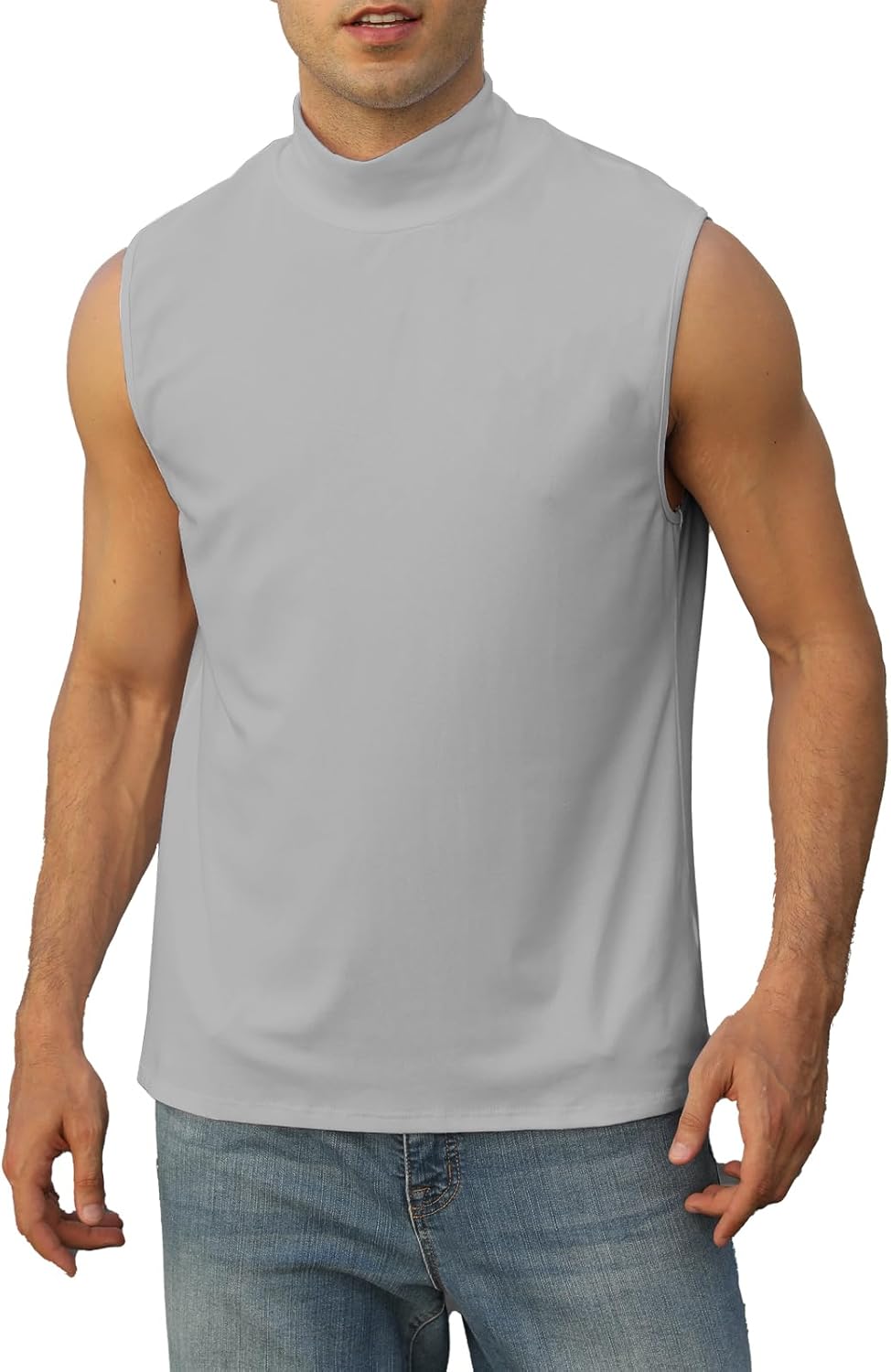 Mens Mock Turtleneck Tee Shirts Sleeveless Casual Basic Slim Fit Knitted Pullover Tank Tops - Image 3