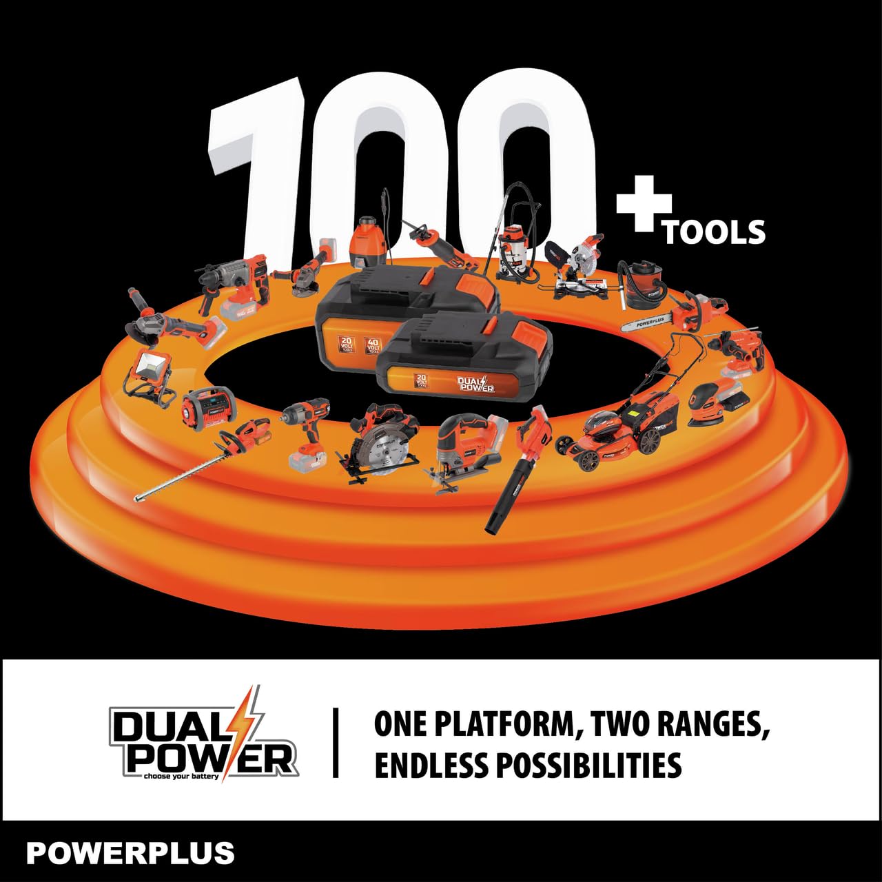 Powerplus POWDPGLWS2-40V - Cortacésped con batería de Doble Potencia, 420 mm de diámetro, sin batería ni Cargador, con Soporte de césped y expulsión Trasera