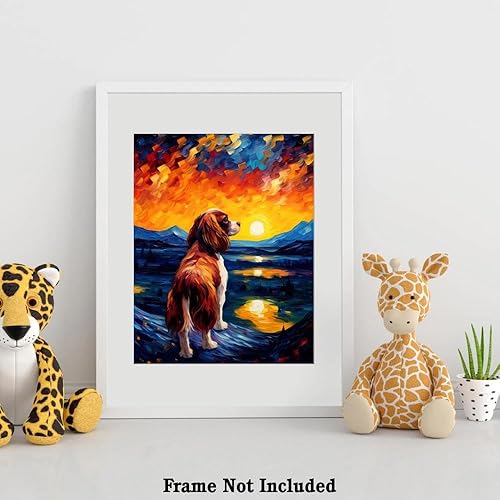 Miniatura 4 de Bestbuddy Pet 11X14 noche estrellada sin marco Cavalier King Charles Spaniel Perro Mascota Familia Animal Amigo Paz Pintura al óleo Impresión Arte