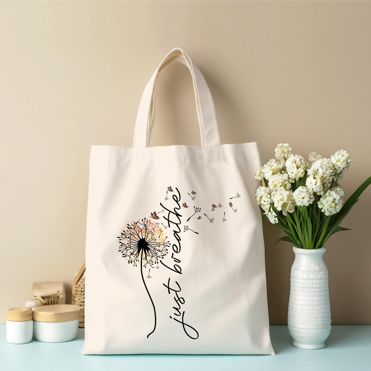 Cherry Goose Leopard Bow Flower Decor Canvas Tote Bag for Women Girls Christmas Birthday Reusable Grocery Bags image 3