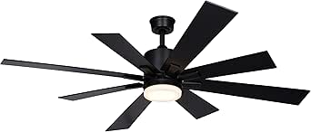 VAXCEL Crawford 60 in. Black Indoor Outdoor Rod Mount Contemporary Ceiling Fan with Reversible Black-Driftwood Blades, Dimmable LED Light Kit and Remote Control, 6 Speeds, Energy Efficient DC Motor