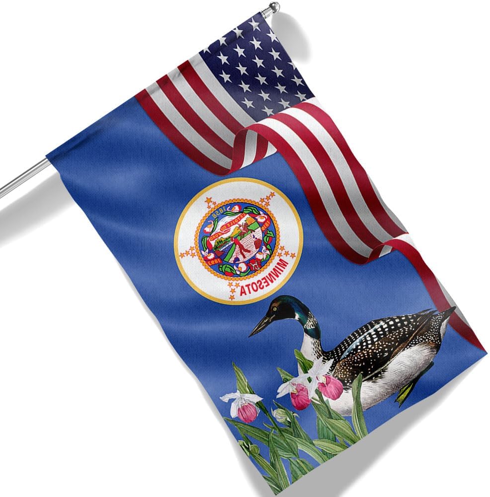 American Flag-Minnesota State Lady's Slipper Flower and Loon Flag MLN1141Fv42, 3x5 ft. Flag-USA Premium Polyester