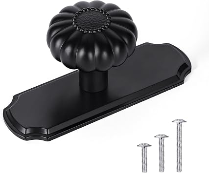 4 Pack Matte Black Brass Cabinet Knobs with Backplate, Drawer Pulls for Kitchen, Dresser Cabinet Hardware for Bedroom, 1-1/4 Inches Diameter Handles