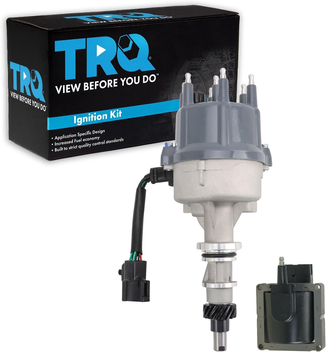 TRQ Ignition Coil Kit 2 Piece Distributor Compatible with 1992 Ford Bronco 1992-1996 Econoline E-150 E-150 Club Wagon E-250 E-350 E-350 Club Wagon F-150 F-250 F-350