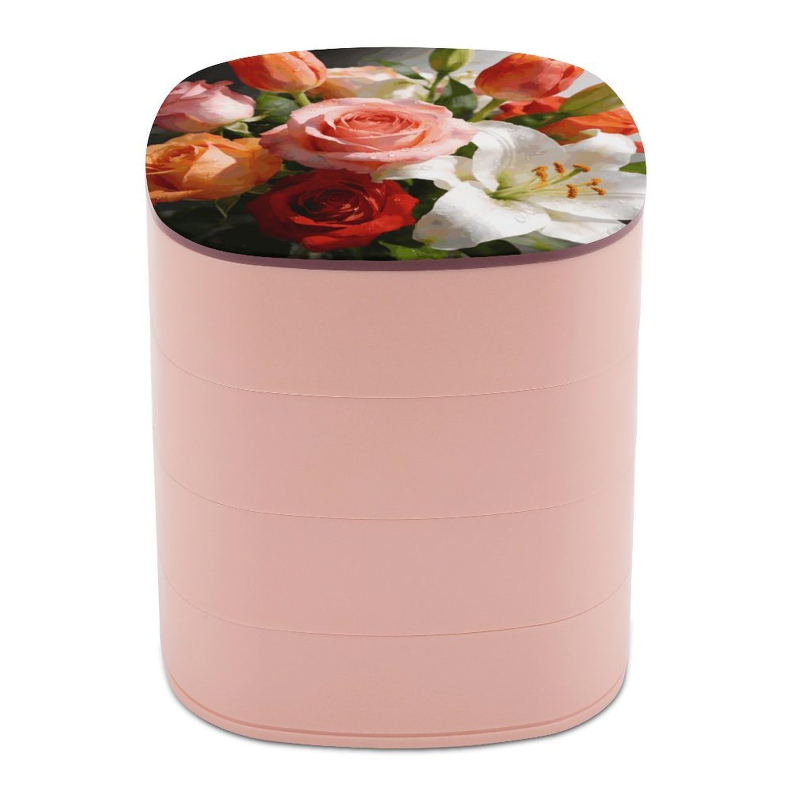 LZQPOEAS Morning Dew And Flame Jewelry Box Women Jewelry Organizer Travel Jewelry Case Cute Necklace Ring Storage Organizer 4-Layer Rotating Jewelry Tray Case with Mirror for Bracelets