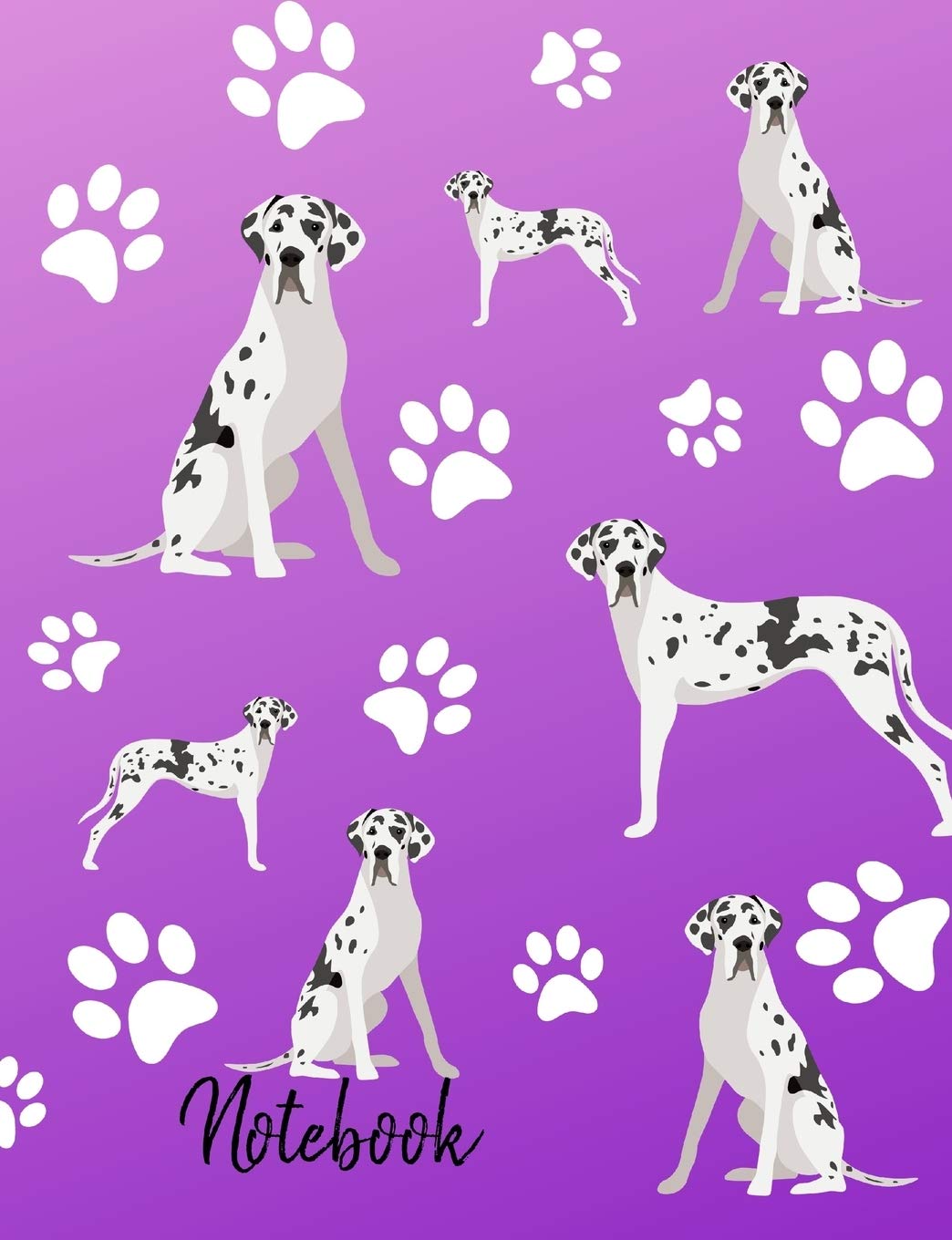Notebook: Great Dane Dog Purple School Notebook 100 Pages Wide Ruled Lined Paper