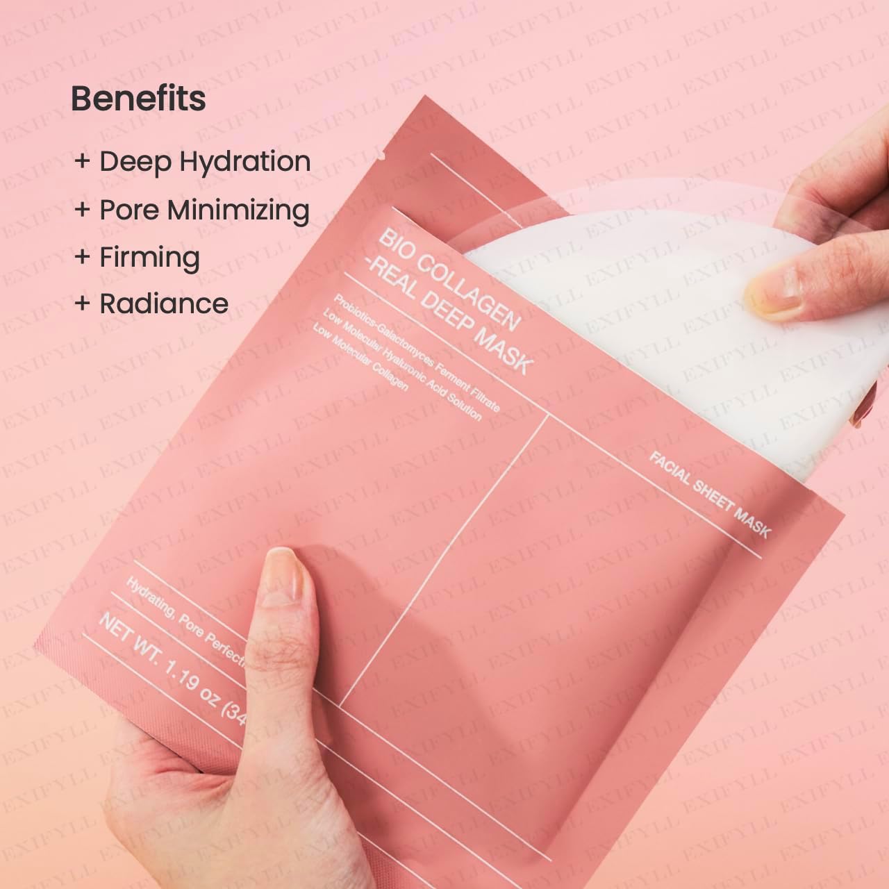 EXIFYLL Collagen Face Mask Pack of 4 Overnight Deep Collagen Night Mask Korean Glass Skin Hydrogel Mask for Deep Hydration, Anti-Aging & Pore Minimizing | | Hyaluronic Acid, Niacinamide, Vitamin E. (34g) (4 pack) A1 3