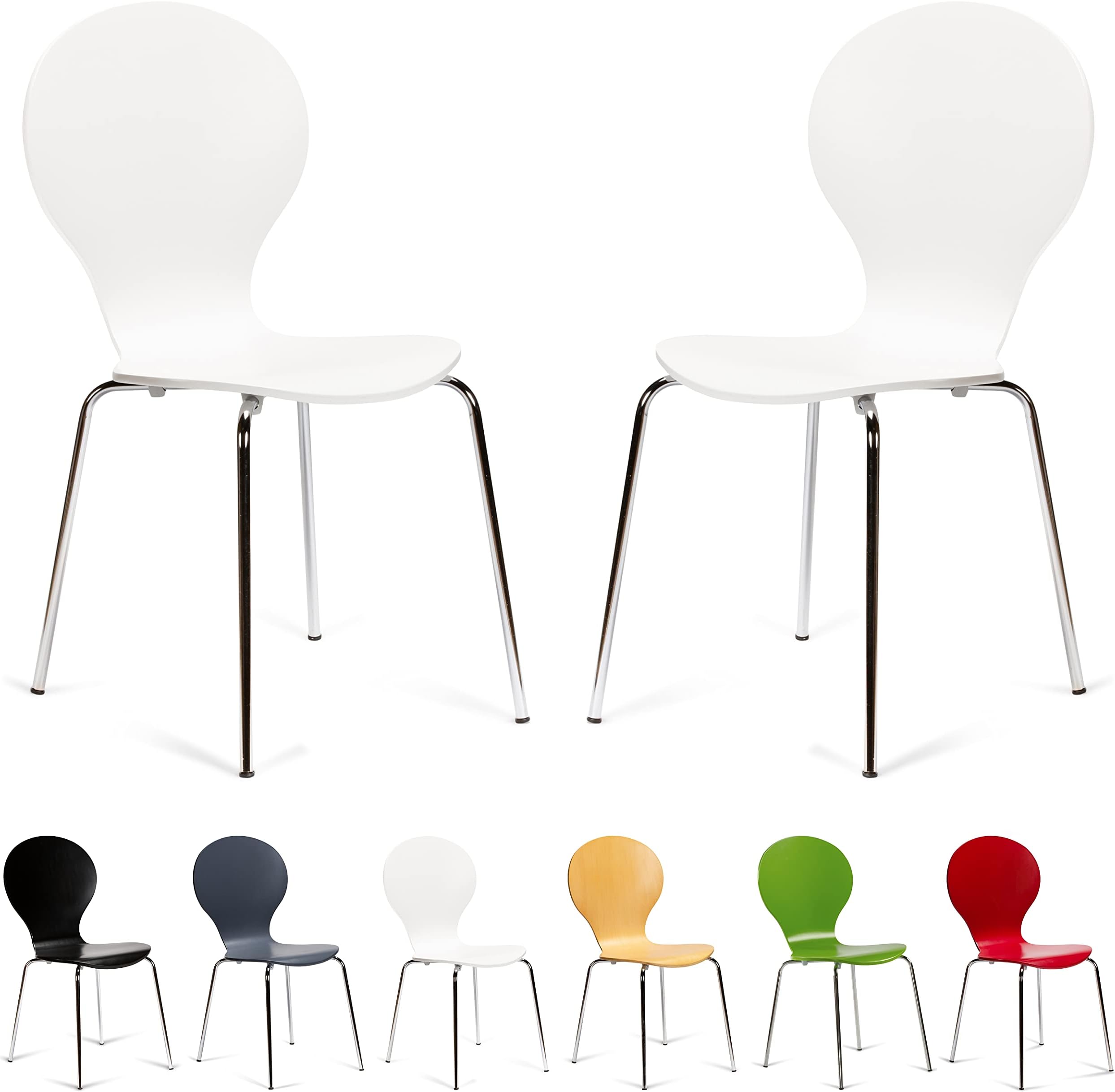 Your Price Furniture.com 2 Keeler Style Kimberley Chrome Metal Stackable Dining Chairs Choice of Slate Grey Red Green White Black or Natural - Kitchen Cafe Bistro Style Stacking Chairs (White)