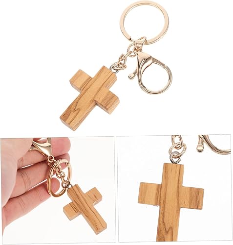 Miniatura 9 de Llavero de madera de olivo natural, pequeño colgante religioso para hombres y mujeres, delicado accesorio de artesanía, llavero de madera para hacer