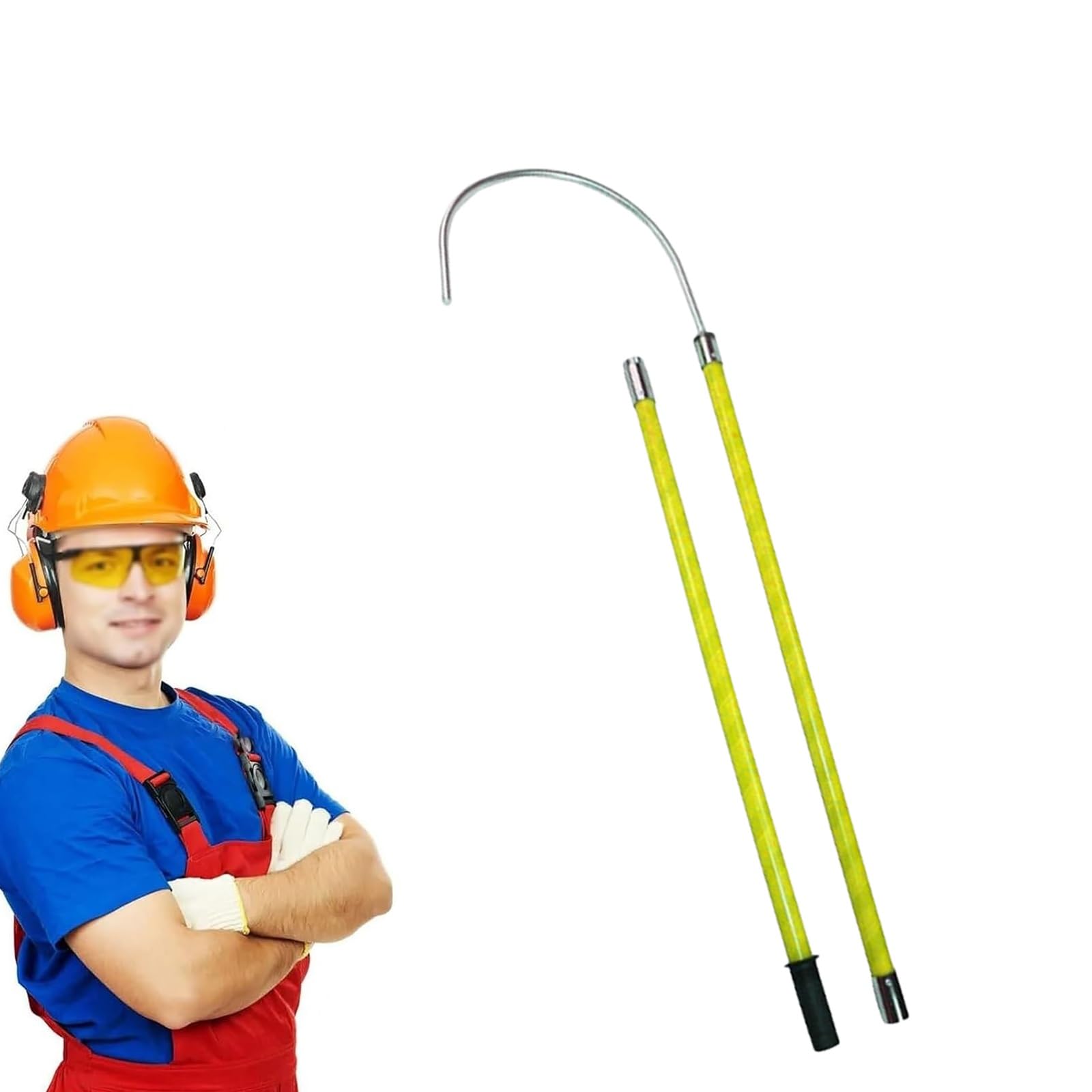 MSHGSKU Insulated Rescue Hook - 6.5FT Insulating Rescue Pole with Reinforced Fiberglass Handle & Epoxy Coating, Perfect for Power Stations - Yellow Safety Tool