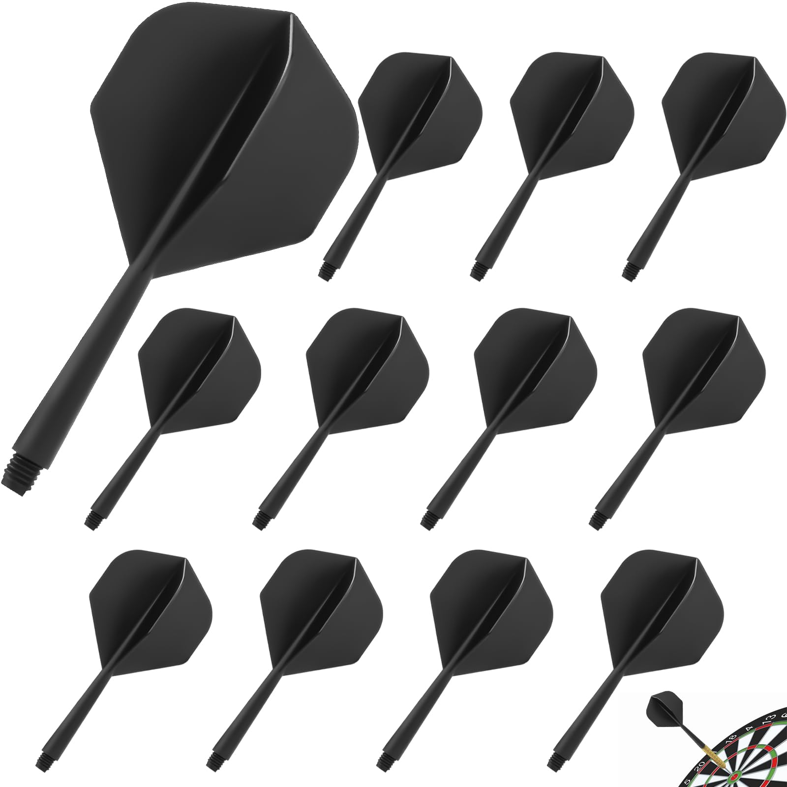 Pyroclasia 12 STK Darts Flights mit Schäfte Stabil Darts Zubehör Fusion Flights Dart Flyer mit Schaft Integrierte Festen Flights Kunststoff Dartschäfte Shaft Flight System Kombi(2BA) (Schwarz)