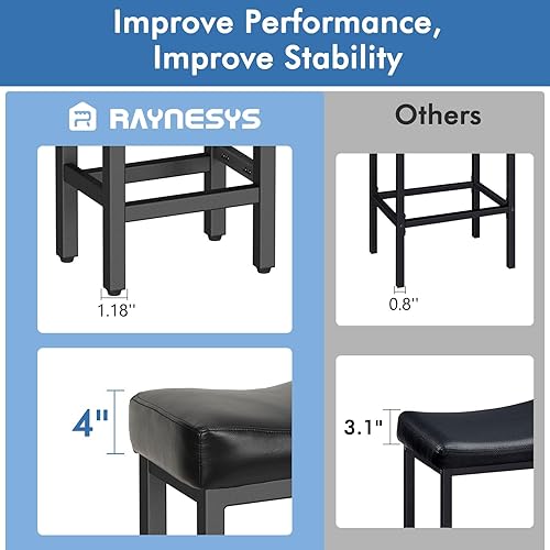 Miniatura 5 de Counter Height Bar Stools Set of 2, 24 Inch Barstools for Kitchen Island Counter, Bonded Leather Kitchen Stools with Thick Saddle Seats & Heavy Duty