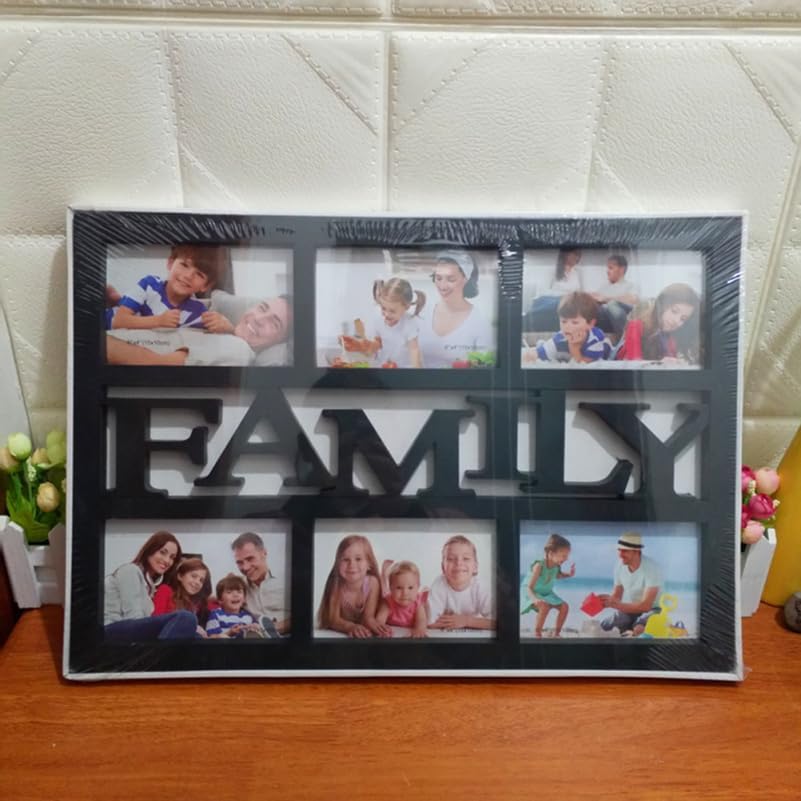 Garneck Family Photo Frame Collage Plastic Wall Mount Display Holds 6 Pictures 4X6 Inch European Style One-Piece Picture Frame for Home D Cor