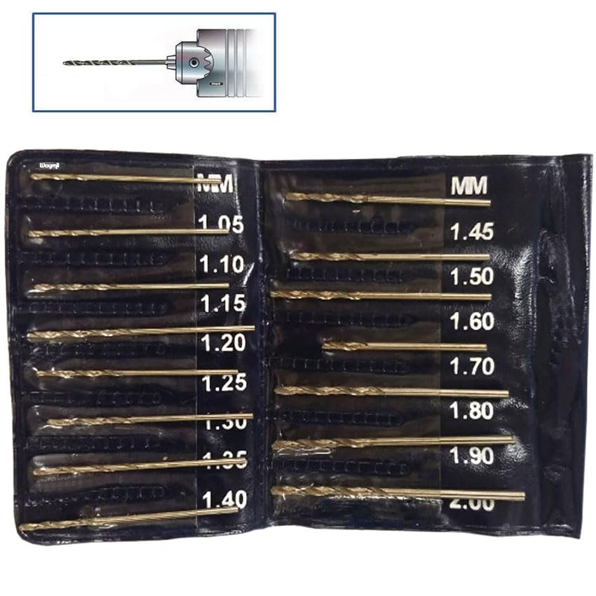 High Speed Steel Twist Drill Bit Set – 15-Piece Metric Micro HSS Drills (1.05–2.00 mm) with Storage Pouch for Jewelry, Metalsmith & Metalworking