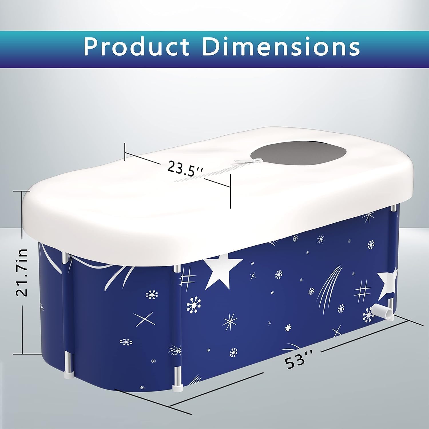 Baignoire pliable portable extra large de 140 cm avec cadre en métal pour adulte, baignoire SPA familiale avec couvercle pour petite salle de bain (Style d'étoiles LK1)
