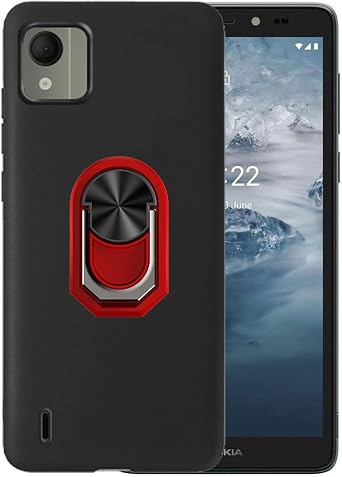 for Nokia C2 2nd Edition Case,Shock Protective Kickstand 360 Ring Holder Defender Back Phone Cover Case for Nokia C2 2nd Edition -Red