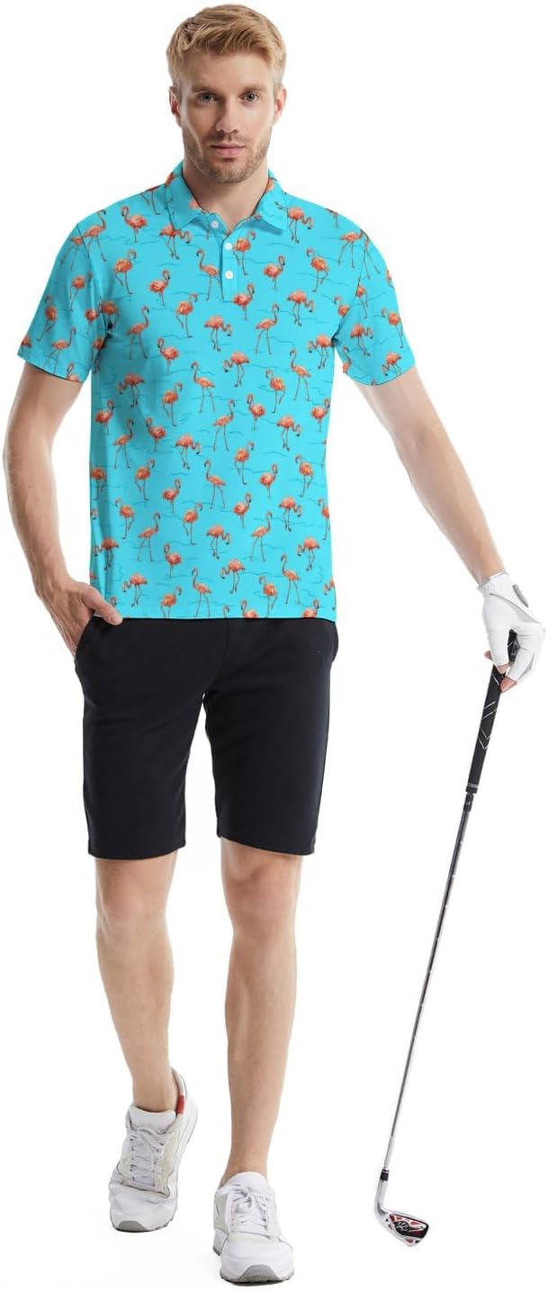 Mens Funny Polo Shirts, Short Sleeve Golf Shirts, Moisture Wicking Quick-Dry Business Casual Shirt for Men