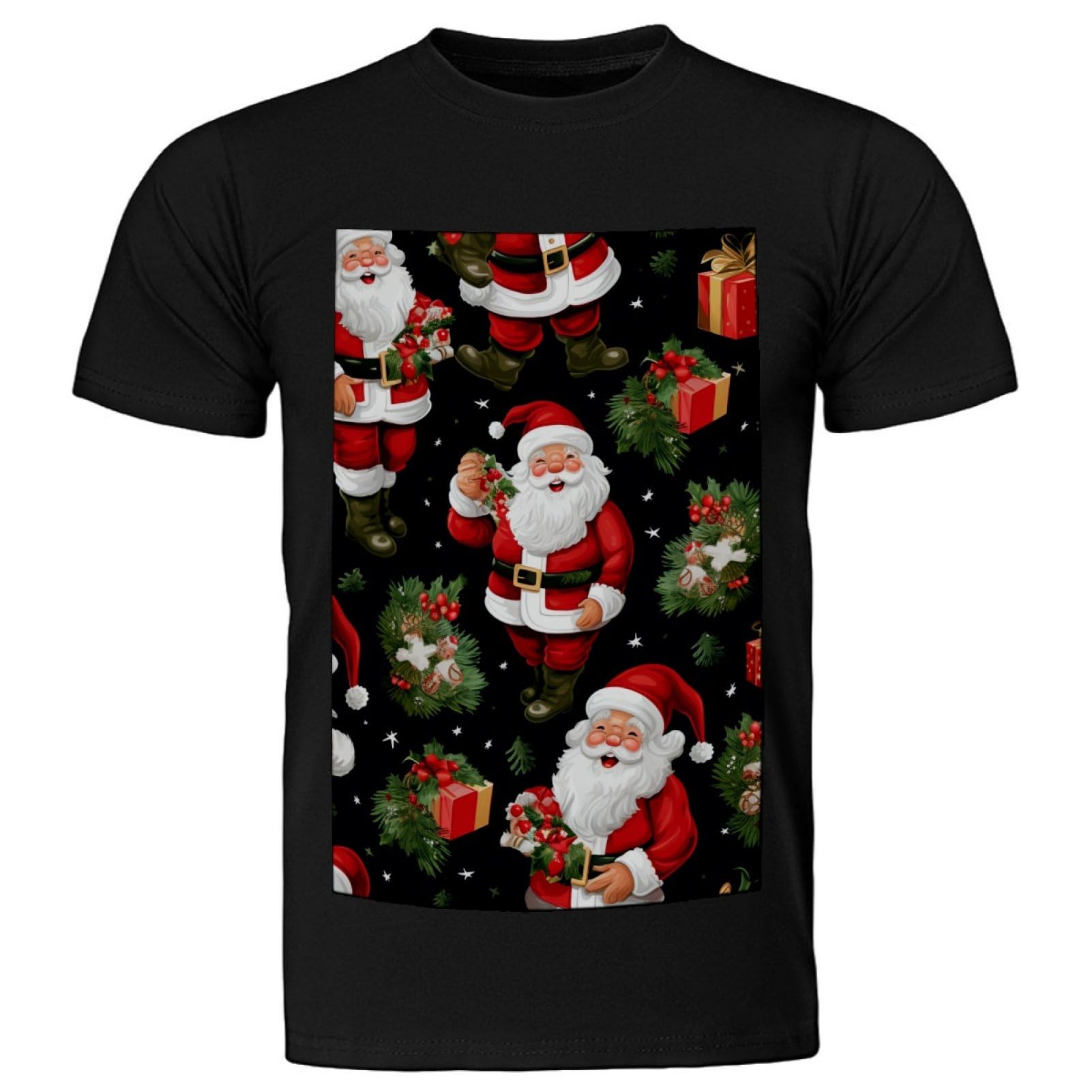 Camisetas clásicas, camisetas ajustadas suaves para hombre, 100% algodón, cuello redondo, lindo y divertido Papá Noel manga corta