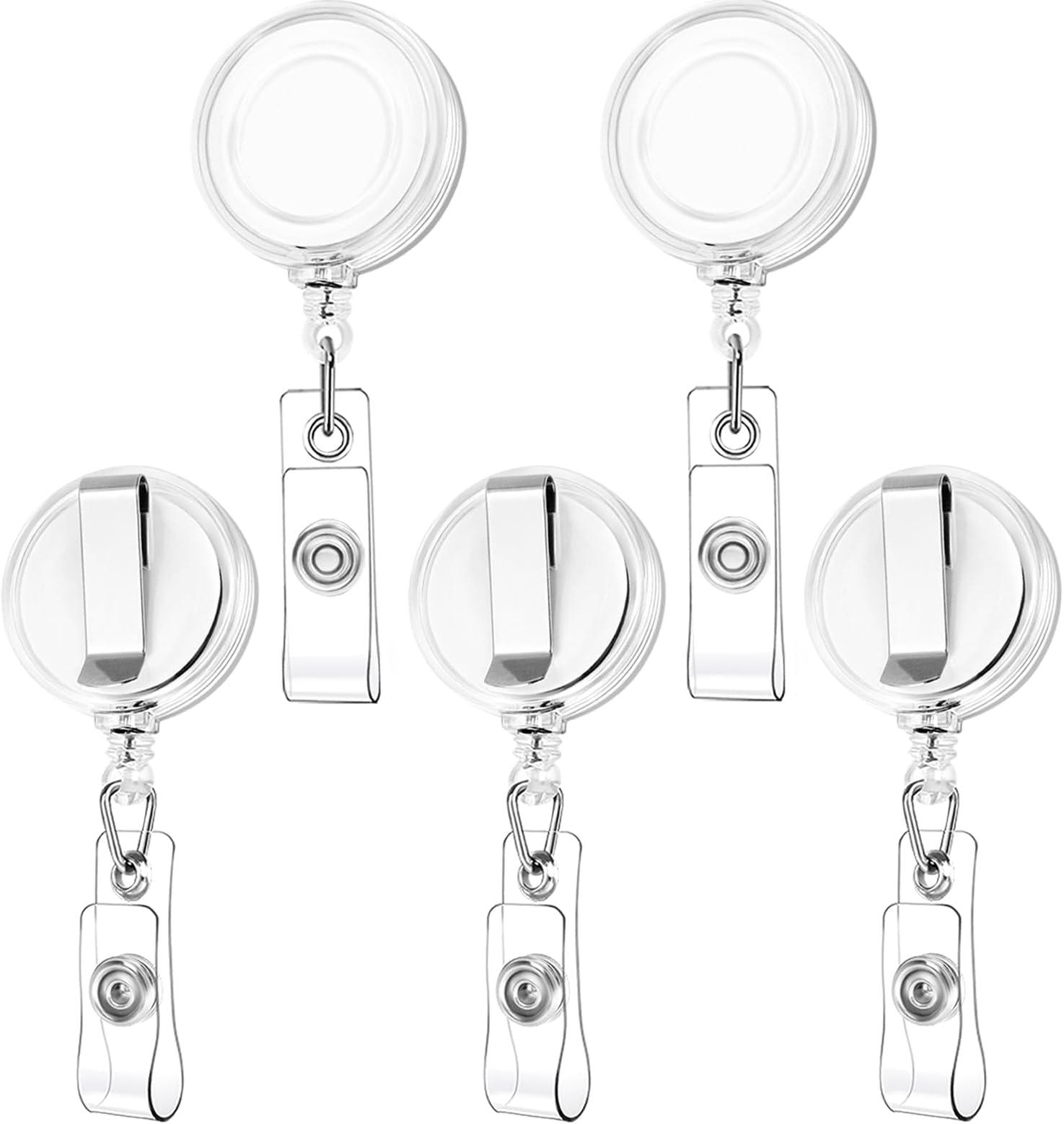 COOLive 5 pcs Badge Reels with Metal Belt Clip, Retractable ID Badge Holder Reel for Hanging Name Tags ID Cards, Keys