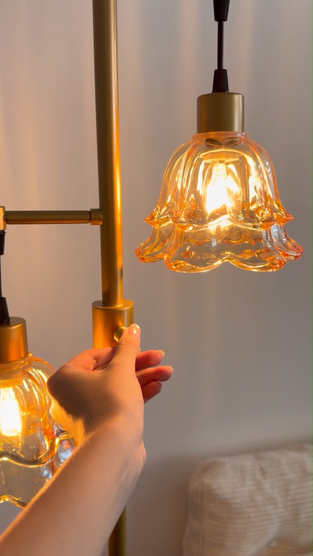 Image of Lightdot Glass Floor Lamp Amber Flower 2-Light Dimmable Gold Floor Lamps