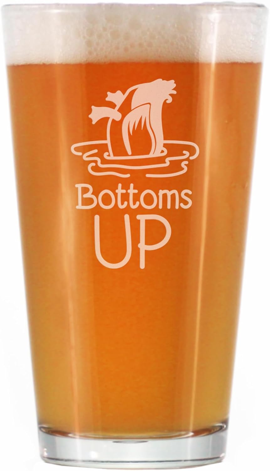 Bevvee Bottoms Up - Pint Glass for Beer - Funny Duck Themed Gifts - Lake House Decor for Women and Men - Set of 2-16 Oz Glasses
