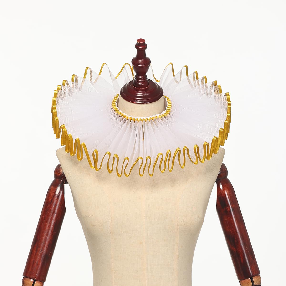 BPURB Renaissance Elisabethan Ruff Collar Neck Ruffle Collar Clown Collars, White-Gold-1, One Size, Style C-White-Gold-1 - Image 3