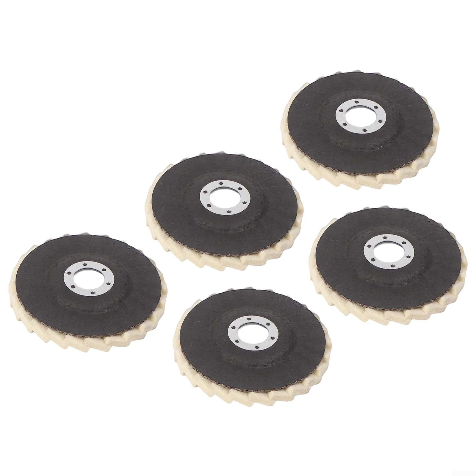 5Pcs Feltro di Lana Lucidatura Pad 115mm per Metallo Marmo Auto Cera Morbido Elastico Flip Dischi per Smerigliatrici Angolari Nessun segno di Rotazione Finitura Automotive Care Supplies Kit