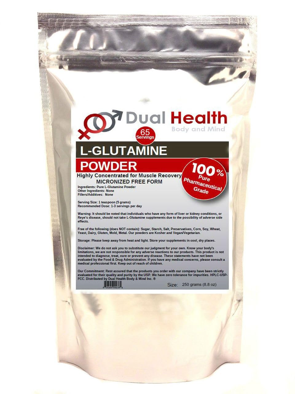 L-Glutamine (250g - 8.8 oz) Pure Powder 5000mg Free Form Bulk Supplements, Made in USA, Immune Digestion GI Support Leaky Gut Health Muscle Energy Stamina Endurance Strength