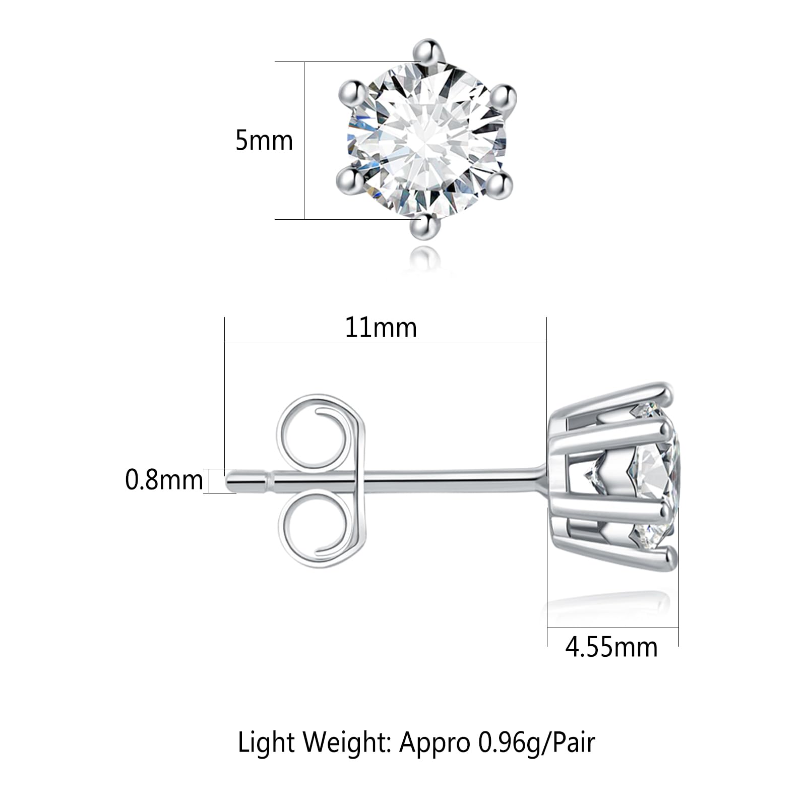 GW Moissanite Orecchini Uomo Orecchini Donna Argento 925 Orecchini Acciaio Chirurgico Placcato Oro 18 Carati Orecchini Oro Donna in Vero Argento 925 Orecchini Diamante Uomo 4mm 5mm