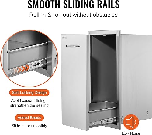 Miniatura 87 de VEVOR Cajones de cocina para exteriores de 14 x 20.3 pulgadas, cajón triple de montaje empotrado, 14 pulgadas de ancho x 20.3 pulgadas de alto x 23