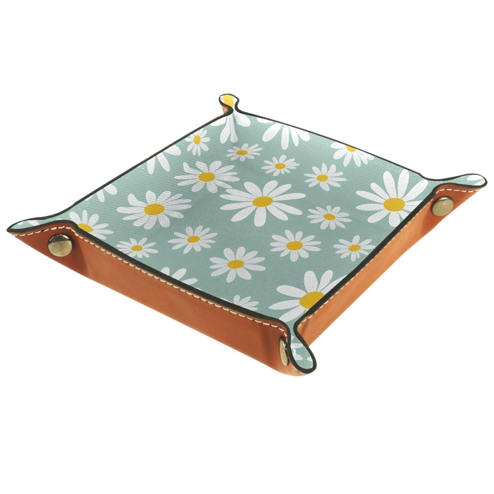 VAPOKF Daisy Dice Trays Quadrilateral Dice Folding Tray Microfiber Leather Holder for Table Games RPG DND, 20.5 × 20.5 cm