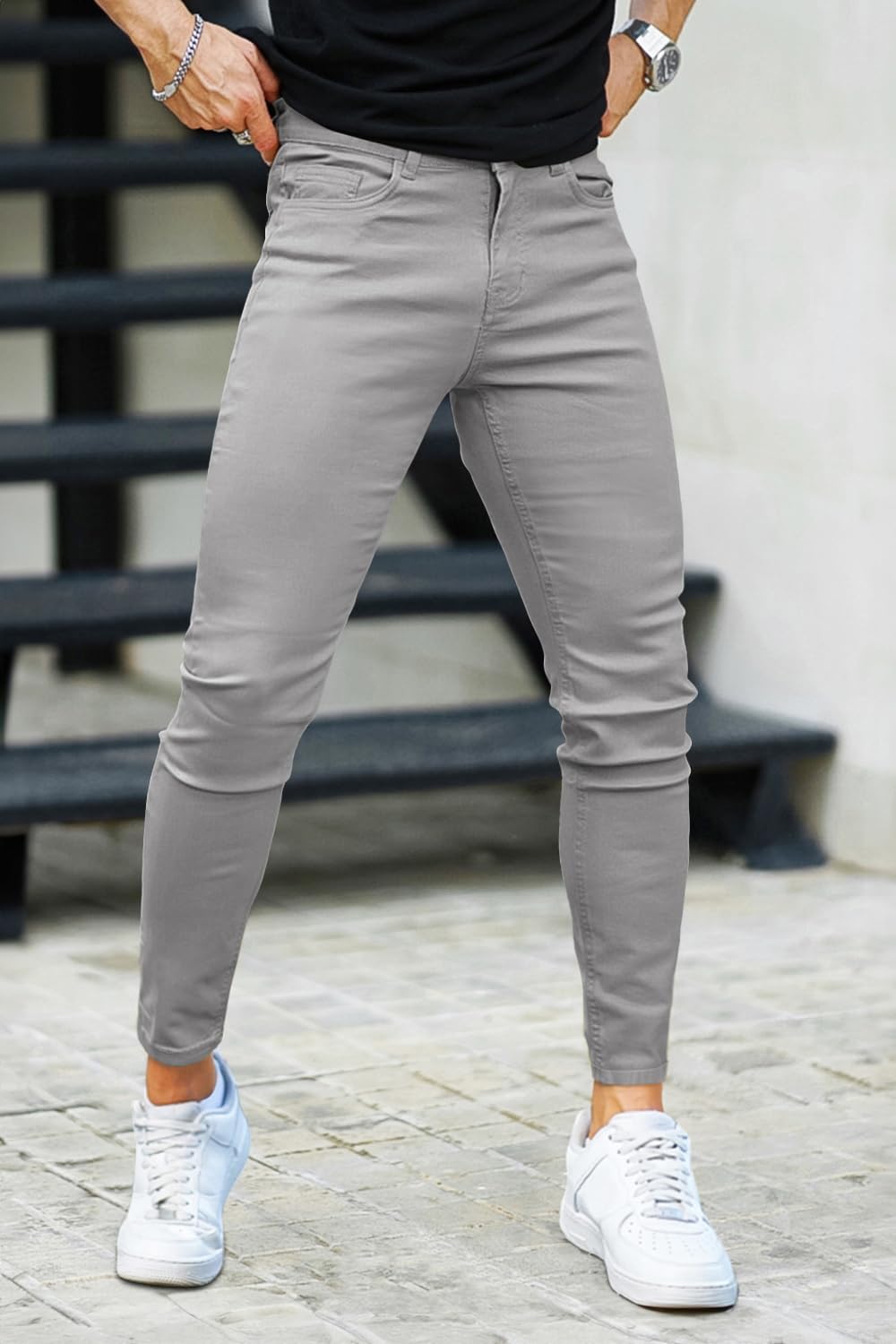 Mens Jeans Skinny Stretch Premium High Rise Colored Jeans Expandable Waist - Image 4