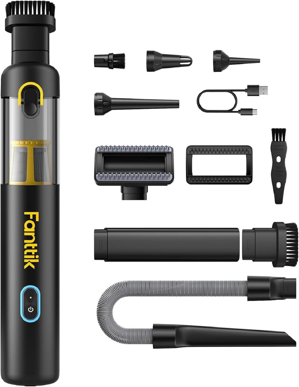 Fanttik Slim V8 Apex Aspirabriciole Senza Fili Per Auto,Alta Potenza di Aspirazione 19000Pa,Ricarica Rapida USB-C in 2,5 Ore,4 in 1 Aspirapolvere e Soffiatore d'aria e Pompa ad Aria e Pompa Sottovuoto