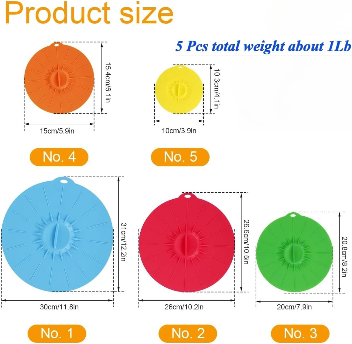 5 Pcs Silicone Lids, Heat Resistant Food Silicone Suction Lids, Microwave Splatter Covers, Natural Grip Reusable Bowl/Cup/Pot/Plates Covers, Fridge Oven Dishwasher Safe