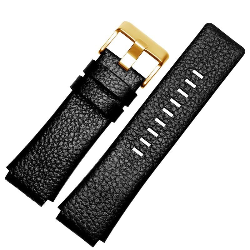 Bracelet montre Diesel DZ1089 DZ1123 en cuir noir et or à ouverture convexe 30x20mm