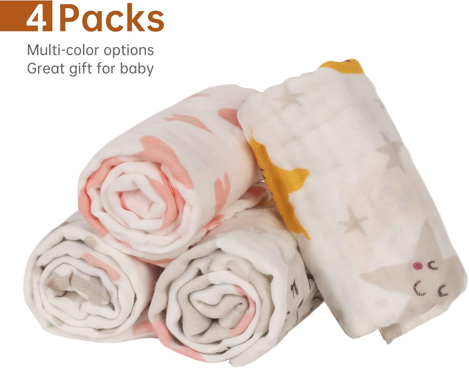 Baby Muslin Burp Cloths, 100% Cotton Burping Cloths Super Absorbent Soft, Bath Towel Burp Cloths for Baby Girl Boy, Great Gift for Newborn, 10 x 20 inch, 4 Pack, Unicorn & Star