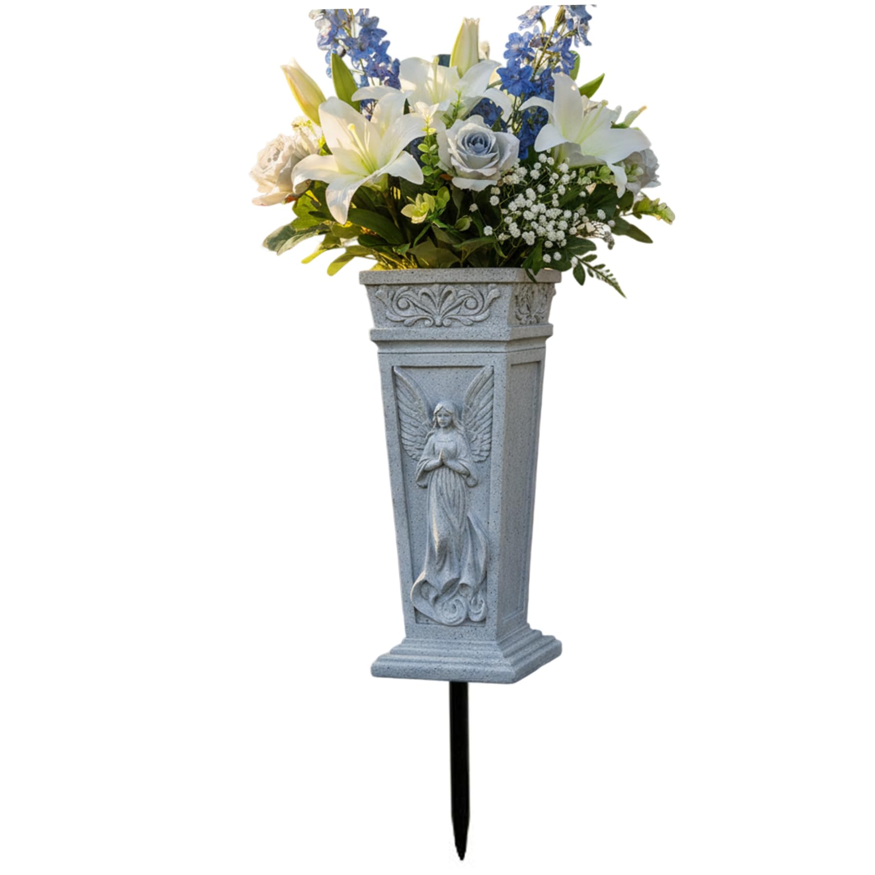 Faticenic Grey Cemetery Vases For Grave, Memorial Cemetery Vase With Ground Spikes Resin Grave Flower Holder For Fresh/Artificial Flowers, Décoration De Jardin