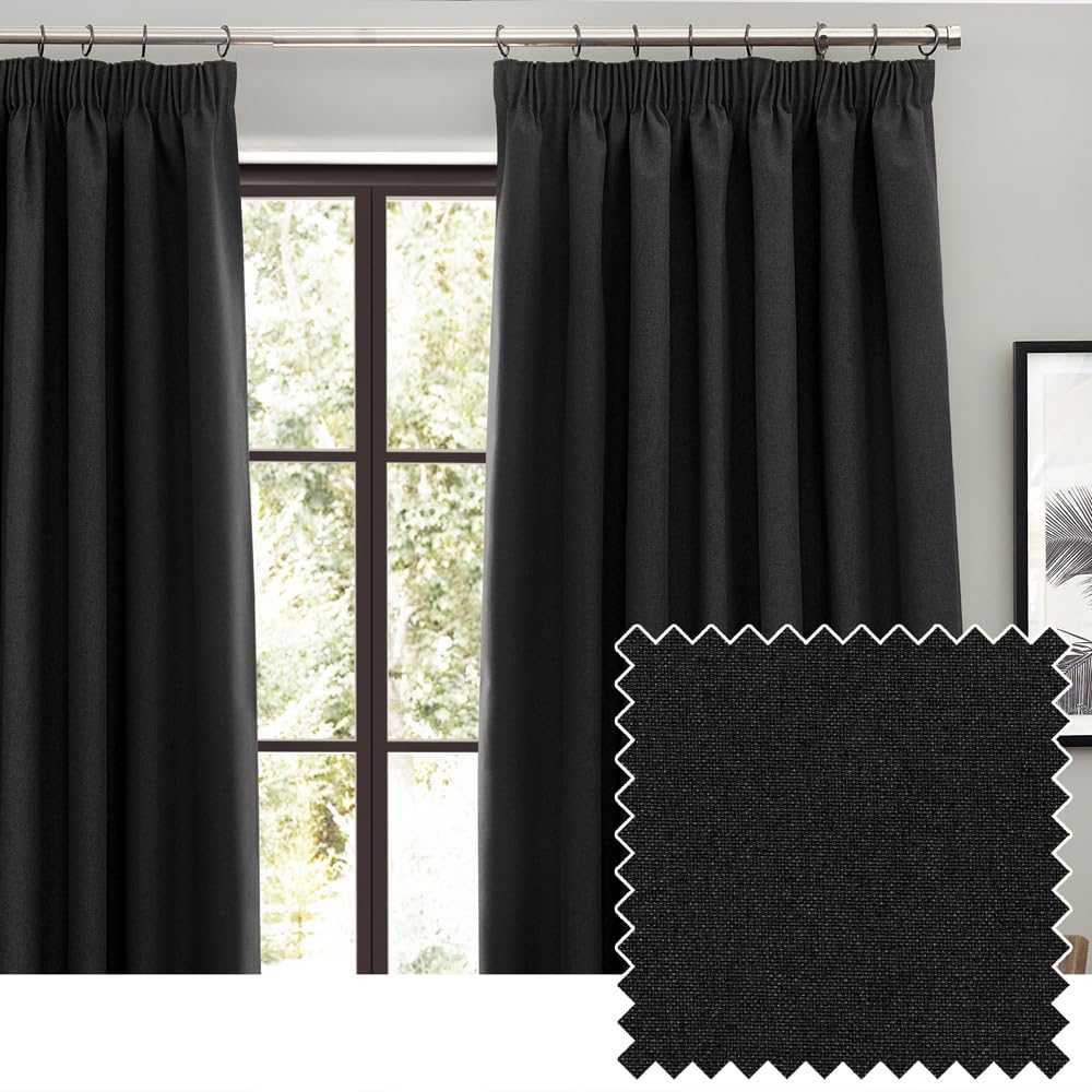 furn. Dawn Blackout Curtains - Pencil Pleat - Black - 117 x 137cm