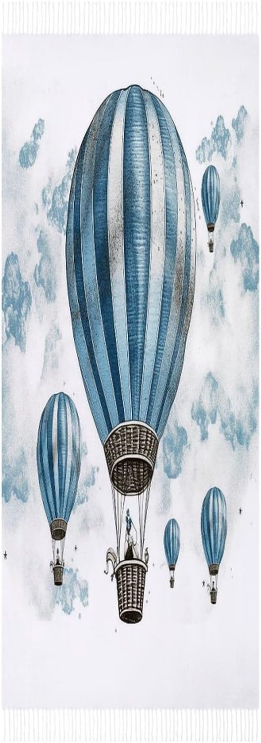 Blue Hot Air Balloon Scarf for Women Men Classic Fashion Blanket Scarves Soft Cashmere Feel Scarf Cold Weather Warm Long Shawl Winter Large Scarves Classic Blanket Scarfs Thick