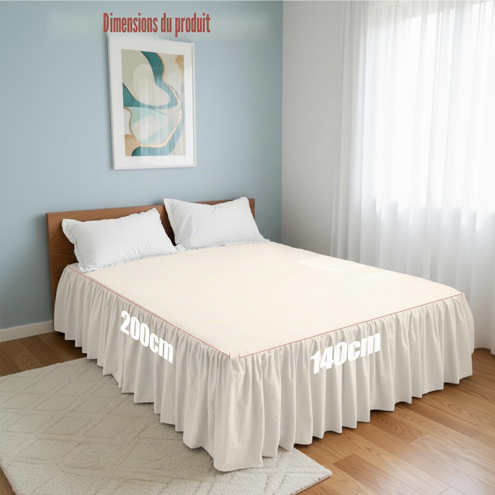 Volant Cache-lit élégant avec volants Wrap Around Style Jupe de lit à envelopper Housse de lit Ruffled Solid Bed Rock (140 x 200 cm, hauteur 45 cm) Beige