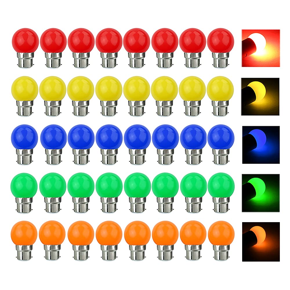 Ampoule LED Couleur B22 3W équivalente 30W 240LM AC 220V-240V B22 Baïonnette Ampoules Guirlande Couleur LED Ampoules Multicolore pour Maison Bar Fête Décoration d'ambiance - Lot de 40