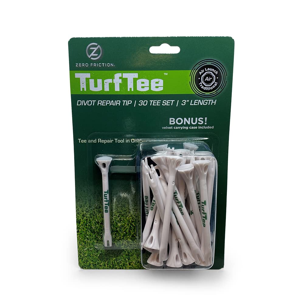 Zero Friction Air Launch Turf Tee Divot Tool, 30 Tee Set, White