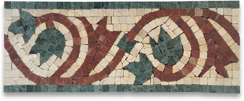 Stone Center Online Floral Rojo 4.7x12 Marble Mosaic Border Listello Tile Polished Tumbled Kitchen Bath Wall Floor Backsplash Shower 1 piece