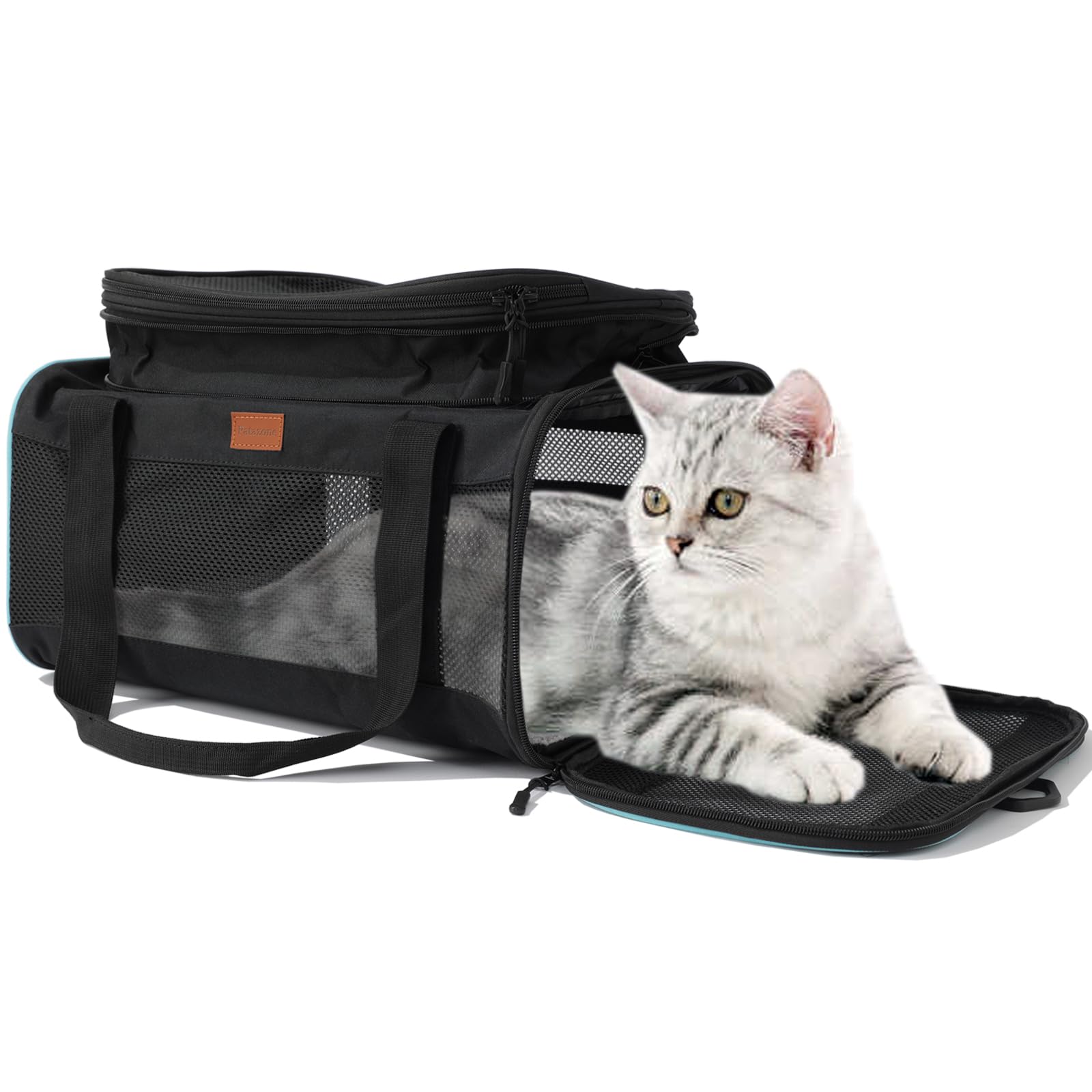 HSC PET Soft Cats Carrier Small Dog Carriers Airline Approved Softsides Pets Bag,Black,Lightweight,Luxury Style,Top Expandable,Guaranteed on Cabin Board Flight Travel Recommend Under 15 lbs (Black)