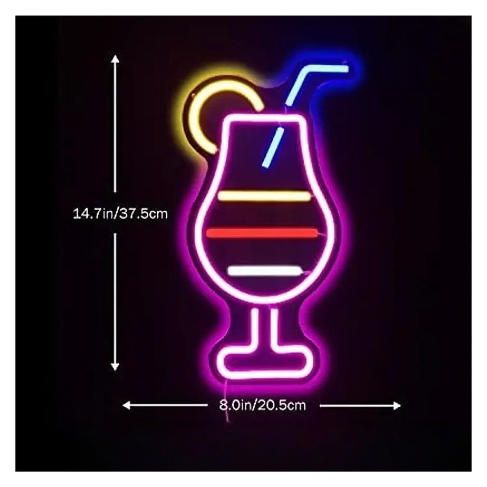 Wiszące neony artystyczne Koktajl Neon Sign Wall Decor USB Dimmer For Bar Party Man Cave Shop Business Window Display Decoration 20.5х37.5cm